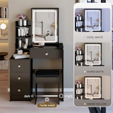 Montary 29.2" Small Size Vanity Desk Set with Plush Cushioned Stool - Sliding Mirror with Adjustable LED Light, Drawers, Multi-Layer & Hidden Storage,Practical & Stylish, Black Montary