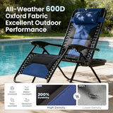 PHI VILLA Zero Gravity Chair Set of 2, Padded Anti Gravity Recliner, Oversized 28" Wide Seat, Foldable Patio Lounger with Armrest & Cup Holder, Supports 400 LBS (Blue Black) PHI VILLA