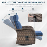 Jelwaly Zero Gravity Patio Swivel Recliner Chairs Set of 2 - Wicker Outdoor Lounge Chair with Adjustable Backrest & Footrest, All Weather Reclining Rocker Chairs with Thick Cushion for Pool Deck Blue