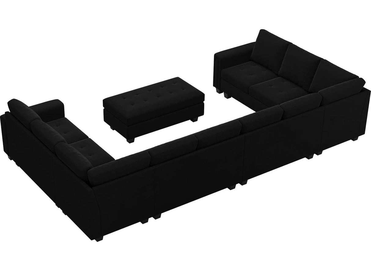 Belffin Oversized Modular Sectional Sofa U Shaped Sofa with Storage Ottoman Convertible 10-Seater Velvet Sectional Sofa with Chaises Black Belffin