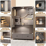 Wooden Cat House Large Space Cat Cage, Indoor/Outdoor Cat Enclosure with Wheels, Multi-Feature Enclosed Cat Condo with 2 Drawers for Indoor Cats Ventilation Glass Doors,57" X 36" X 24" HUATOL