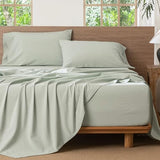 MooMee Bedding Sheet Set 100% Washed Cotton Linen Like Textured Breathable Durable Soft Comfy (Heathered Sage Green, King) MooMee