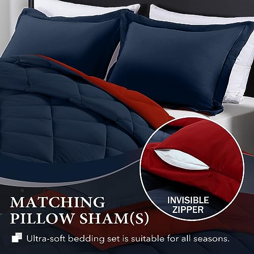 downluxe Twin Comforter Set - Red and Navy Twin Comforter, Soft Bedding Sets for All Seasons -2 Pieces - 1 Comforter (66"x92") and 1 Pillow Sham(20"x26") downluxe