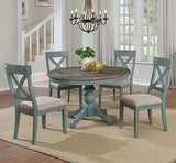 Roundhill Furniture Prato 5-Piece Round Dining Table Set with Cross Back Chairs, Antique Blue and Weathered Walnut Roundhill Furniture
