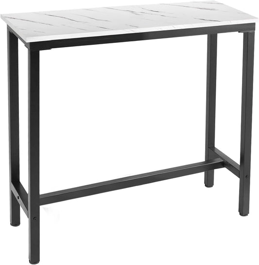 White Marble Industrial Bar Table by Mr IRONSTONE – 39.4” Dining Height Bistro Table for Indoor Use - WoodArtSupply