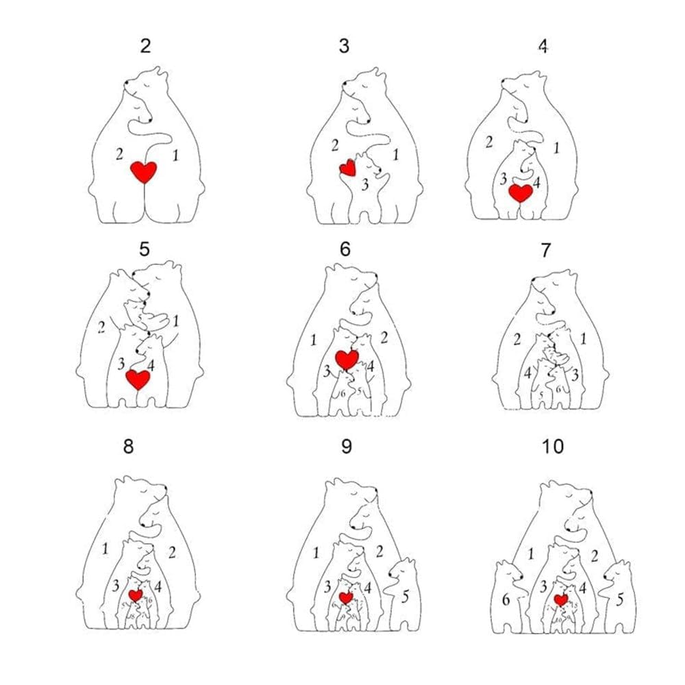 Personalized Wooden Bear Puzzle with 1-8 Family Name, Custom Family Name Sculpture - Ideal for Christmas, Birthdays, Housewarming - Unique Wooden Decor Gift for Mom and Dad Smile lab