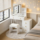 KAMABOKO Vanity Desk with LED Lights Mirror & Power Outlet, Small Makeup Vanity Table Set with 3 LED Lights Modes Adjustable Brightness,Dressing Table for Women and Girls Bedroom (055 White) KAMABOKO