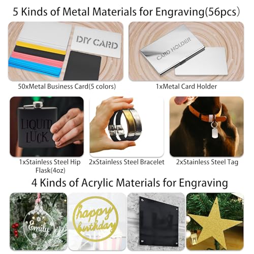 366PCS Engraving Material Box: DIY Materials to All Laser Engravers with Instructions - 43 Kinds of Laser Engraving Supplies Including Fabric, Metal, Wood, Acrylic, Rubber, PU Leather Lamnhin