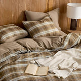 Wake In Cloud - Plaid Comforter Set, Scottish Tartan Check Geometric Modern Pattern Printed, Soft Lightweight Bedding, 3 Pieces, Brown, Full Size Wake In Cloud