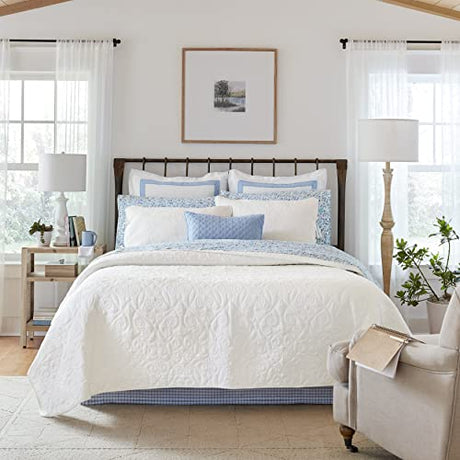Laura Ashley Felicity Collection Quilt Set-100% Cotton, Reversible, All Season Bedding with Matching Sham(s), Pre-Washed for Added Softness, Twin, White Laura Ashley