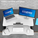 FITUEYES Height Adjustable Standing Desk 32” Wide Sit to Stand Converter Stand Up Desk Tabletop Workstation for Laptops Dual Monitor Riser White SD308003WW FITUEYES