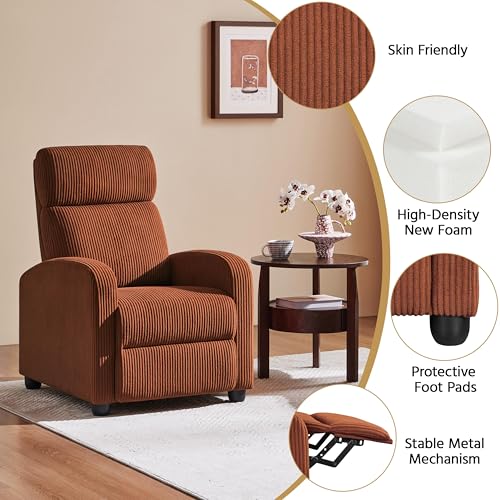 Yaheetech Corduroy Recliner Chair Set of 2, Upholstered Reclining Sofa Chair with Pocket Springs for Living Room, Home Theater Seating with Thicker Seat Cushion, Brick Red