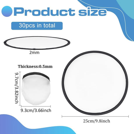 BENECREAT 30Pcs White Foldable Flying Disc Fans, 9.8inch Sublimation Fans Nylon Black Edge Folding Fan Set with Bag for Wedding Party Favors Outdoor Activity BENECREAT