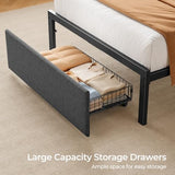 Rolanstar Twin Bed Frame with Ergonomic Headboard Storage & Charging Station, Upholstered Platform Bed with LED Light & Drawer, Heavy Duty Metal Slats, Noise Free, No Box Spring Needed, Grey Rolanstar