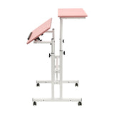 YUYANSHOP 24" Mobile Stand Desk, Small Lift Table Adjustable Standing Desk with Wheels Storage Home Office Workstation, Portable Rolling Desk Laptop Cart for Standing&Sitting (24", Pink) YUYANSHOP