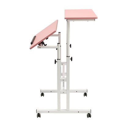 YUYANSHOP 24" Mobile Stand Desk, Small Lift Table Adjustable Standing Desk with Wheels Storage Home Office Workstation, Portable Rolling Desk Laptop Cart for Standing&Sitting (24", Pink)