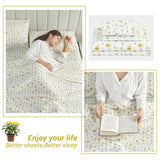 Softan Yellow Floral Bed Sheets Full Flower Printed Sheets - Patterned Microfiber Fitted Sheets Full with 15" Deep Pocket & Non-Slip Straps, Cute Flower Sheets & Pillowcase Set Softan