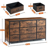 EnHomee Dresser TV Stand with Drawers, Media Console Table for 60 '', TV Console with 9 Drawers for Bedroom, Entertainment Center with Sturdy Metal Frame & Wood Top,Living Room,Closet, Rustic Brown EnHomee