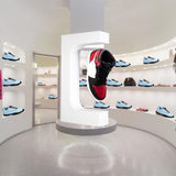 Floating Shoe Display Magnetic Levitating Sneaker Stand Holder Rotation Acrylic Rack with LED Light for Gift Advertising Exhibition Storefront shop up to Size 13 Big Shoes (White Without Shoe) Floatidea