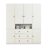 ModMakers 74" Tall 4 Doors 3 Drawers White Wood Wardrobe Closet Armoire Closets for Bedroom Freestanding Bathroom Wardrobe Cabinet with Hanging Rod Shleves Wooden Clothes Storage Organizer ModMakers