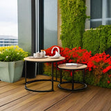 HOJINLINERO Industrial Round Coffee Table Set of 2 End Table for Living Room,Stacking Side Tables, Sturdy and Easy Assembly,Wood Look Accent Furniture with Metal Frame,Black+Teak OAKDK HOJINLINERO