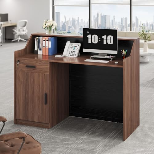 ANGRYWIN Reception Desk with Counter, Front Desk with Drawer and Storage Cabinet, Modern 47 inch Retail Counter with Cable Grommet for Checkout, Beauty Salon, Barber, Home Office (1-Drawer) ANGRYWIN