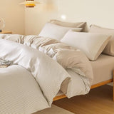 Wake In Cloud - Striped Comforter Set, Ticking Stripe Vertical Pinstripe Neutral Farmhouse Pattern Printed, Soft Lightweight Bedding, 3 Pieces, Light Brown White, Twin/Twin XL Size Wake In Cloud