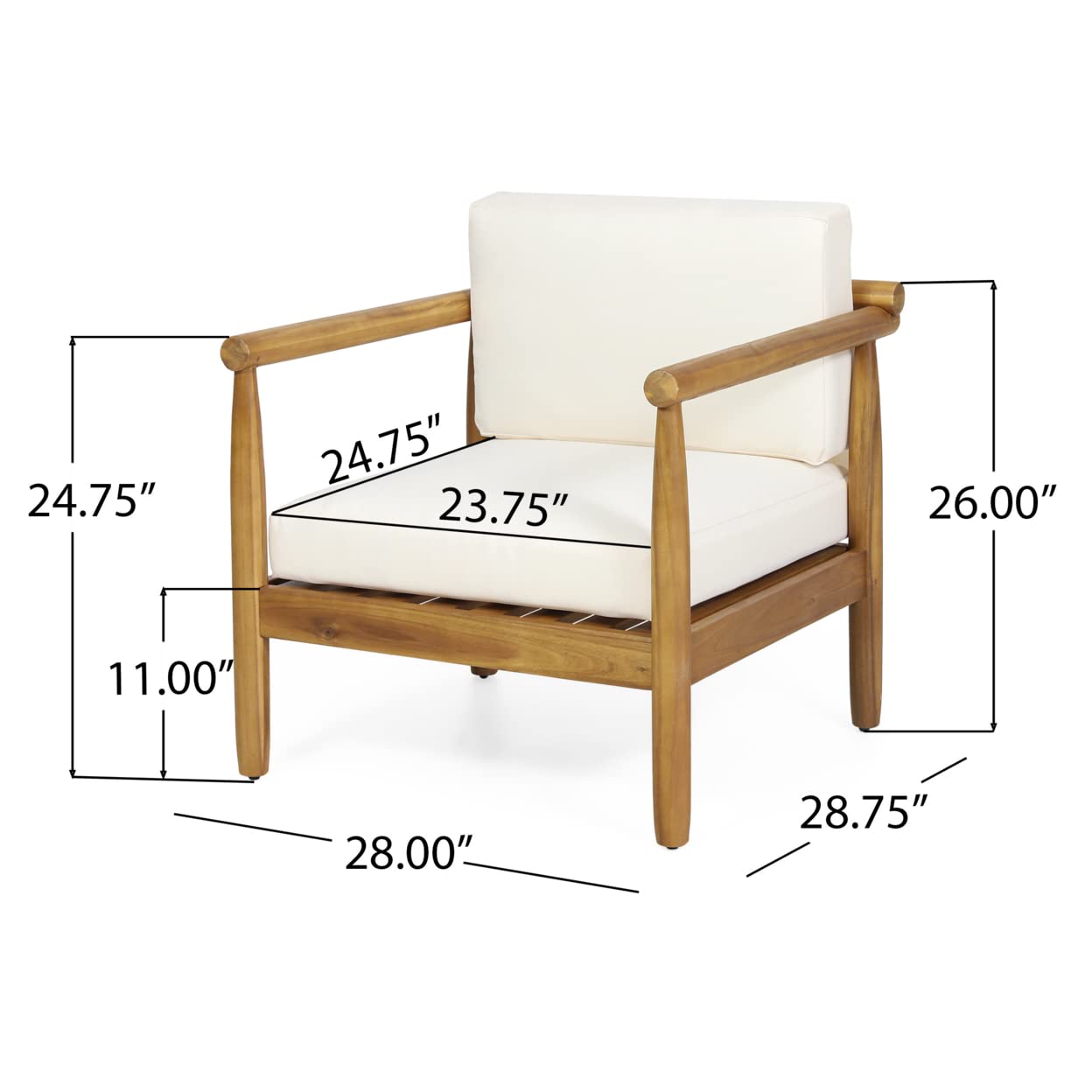 Christopher Knight Home Abigail Outdoor Acacia Wood Club Chair (Set of 2), Teak Finish, Cream - WoodArtSupply