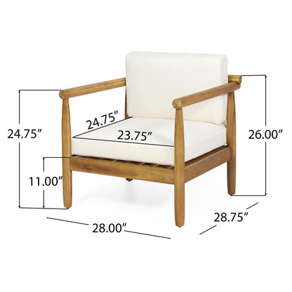 Christopher Knight Home Abigail Outdoor Acacia Wood Club Chair (Set of 2), Teak Finish, Cream - WoodArtSupply