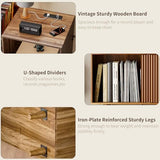 fineway Large Record Player Stand with Power Outlets & LED Lights, Record Player Table Cabinet with Vinyl Record Storage Holds up to 300 Albums, Turntable Stand for Living Room, Bedroom fineway