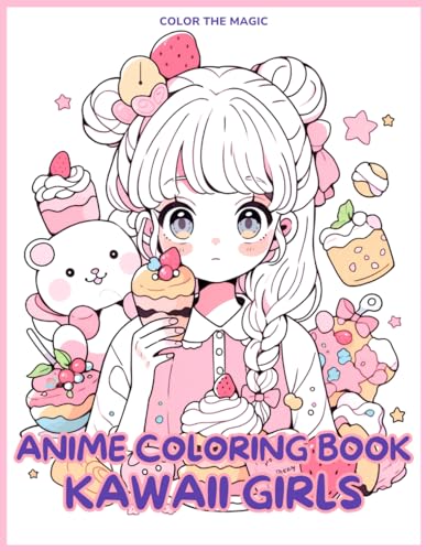 Anime Coloring Book: Kawaii Girls: A Cute Stress-Relief Japanese Comic, Manga Kawaii Coloring Book for Kids, Teens and Adults (Anime Coloring Books) WoodArtSupply