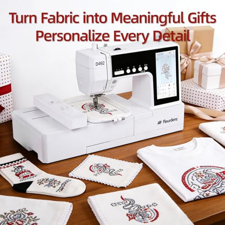 FLEURDENZ D492 Embroidery Machine with 4.5" x 7" Area for Beginners, Home DIY, Sewing & Embroidery Machine with Hoops, 180 Built-in Designs with USB Import, 7-Inch Touchscreen, Auto Threader & Cutter FLEURDENZ