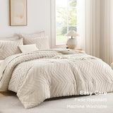 Andency King Size Comforter Set Beige, Boho Cream Soft Warm Tufted Neutral Bedding Comforter Sets for King Size Bed, 3 Pieces Aesthetic Chevron Farmhouse Cute Bohemian Textured Bedding Set Andency