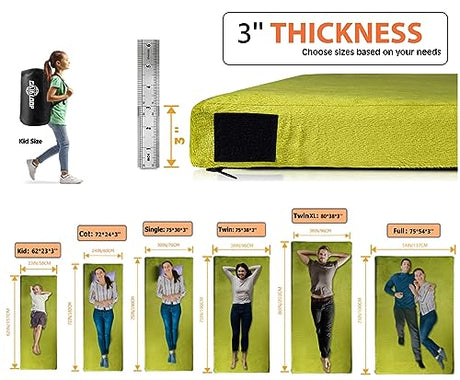 Gaialoop 3 Inch Memory Foam Camping Mattress, Dual Layer Thick Sleeping Camp Pad for Car Tent Cot, Roll-Up Portable Glamping Floor Bed for Guests Sleepover[Cot: 72 * 24 * 3"] Gaialoop