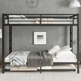 Metal Bunk Bed with Trundle Bed, Queen Over Queen Bunk Bed Frame with 2 Side Ladder and Thicker Legs, Black Bellemave