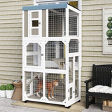 Mayugardening Catio Outdoor Cat Enclosure,Outdoor Cats House with 5 Platforms & Space Capsule,Wooden Cat Catio Cats Enclosure with Weatherproof Oxford Cloth Roof & 4 Wheels,Grey mayugardening