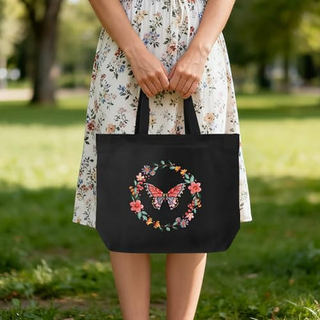ERKOON Embroidery Canvas Tote Bag for Beginners, Floral Arts Crafts Cross Stitch Kits for Adults Including Stamped Embroidery Bag with Hoops, Needle, Instruction and Color Threads (Butterfly) ERKOON