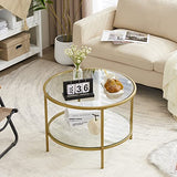 VINGLI Glass Coffee Table, 25.6" Round Champagne Gold Coffee Tables for Living Room, 2-Tier Glass Top Coffee Table with Storage Clear Coffee Table, Simple & Modern Center Table for Small Space VINGLI
