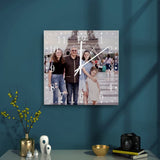 Custom Wooden Wall Clock with Photo Image Pictures, Personalized Square Wood Clock for Wall 10x10 Inch, Farmhouse Home Decorations for Bedroom Living Room Non-Ticking Wall Clock Add Family Name WoodArtSupply