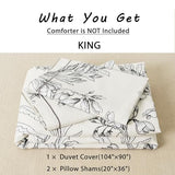 LEMIROE 100% Cotton Duvet Cover King Size,Vintage Design with Luxrious Black Sketched Flowers & Leaves on Cream,Reversible Taupe Bed Sets 3Pcs,Button Closure LEMIROE