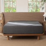 MooMee Fitted Bottom Sheet Only 100% Washed Cotton Linen Like Textured Breathable Durable Soft Comfy Deep Pocket Fits Mattress up to 17" (Dark Grey, Twin) MooMee