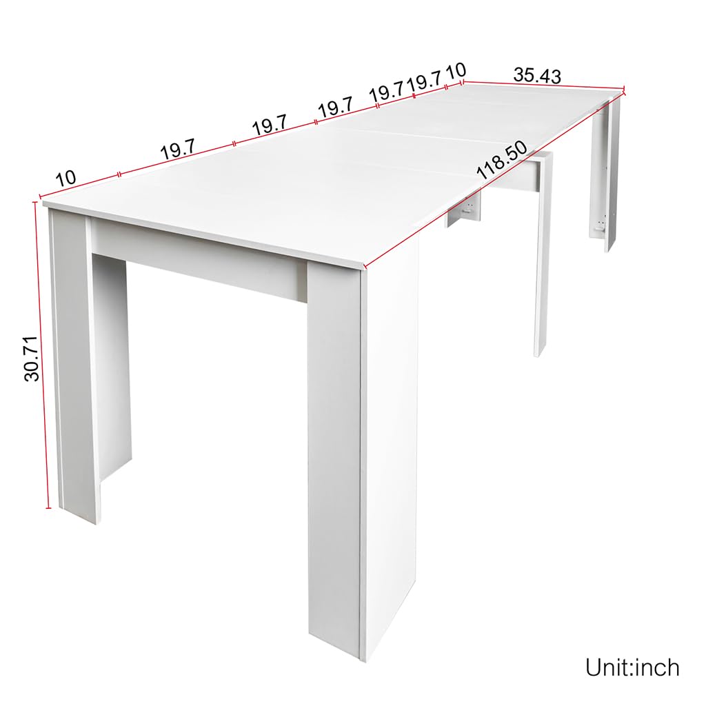 CWKISS Extendable Console Table with Extension Leaves Holder, Mid Century Modern Expandable Dining Table 20" to 118" Transformer Table for Living Room, Farmhouse & Space-Saving Furniture (Whi - WoodArtSupply