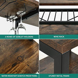 YITAHOME Rustic Brown Kitchen Microwave Stand and Bakers Rack with Power Outlet - 39 Inch Freestanding Coffee Bar with Wine Storage and Cup Holder YITAHOME