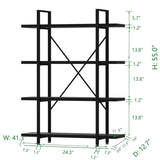 HSH 4 Tier Black Bookshelf, Industrial Metal Wood Storage Book Shelves, Modern Open 4 Shelf Bookcase and Display Etagere, Vertical Book Shelf for Bedroom Living Room Office HSH