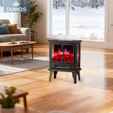 DUMOS 19” Freestanding Electric Fireplace Heater, Electric Fireplace Stove with Adjustable 3D Flame Effect, Stove with Safety Features & Easy Control, Small Corner Heater for Home Office, Inky DUMOS