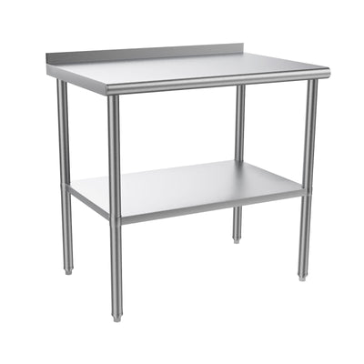 ROVSUN 36'' x 24'' Stainless Steel Table for Prep & Work,Commercial Worktables & Workstations,Heavy Dut Metal Table with Adjustable UnderShelf & Backsplash for Kitchen, Restaurant,Home,Hotel