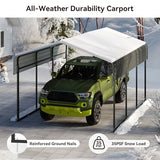 10x15FT Heavy Duty Metal Carport Canopy with Galvanized Steel Roof, Multi-Use Shelter Outdoor Garage for Car, Boat, Party,Gray PURARELAX