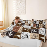 Cowboy Comforter Set Full Size,Southwestern Aztec Country Horse Bedding Set 3pcs,Rustic Ranch Retro Animal Down Comforter,Brown Patchwork Farmhouse Bed Set for Kids Boys Teens,2 Pillowcases,No Sheets Manfei