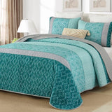 Cottolester Teal Quilt Set Full Size,Striped Plaid Bedspread,Blue Boho Bedding Set Soft Microfiber Quilt for Teens Boys Adults 78"x90" Cottolester