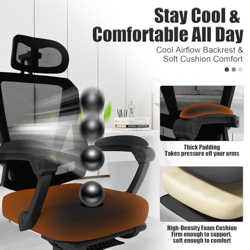 Hihady Ergonomic Office Chair with Footrest, High Back Swivel Mesh Desk Chair, Big and Tall Rolling Computer Chair with Headrest, Lumbar Support, 3-Level Tilt Backrest for Home, Bedroom, Work Hihady